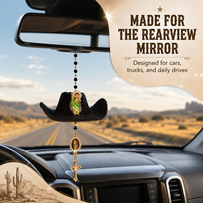 Cowboy Hat Jesus Rosary Car Charm