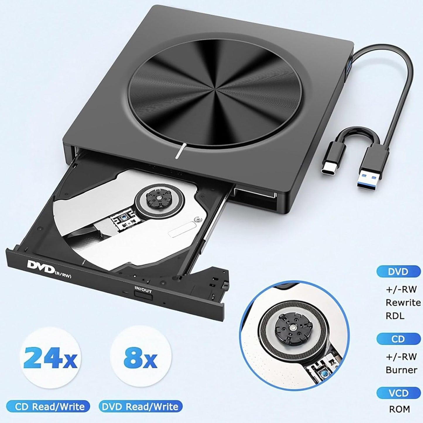 📢🔥This Week's Special Price $34.99 🔥USB 3.0/SD/TF/DVD/CD/VCD/Type-C Player Portable Burner Support Blu-Rays