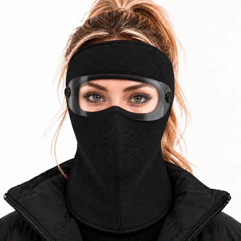 Winter protective face mask with detachable goggles, windproof and warm, fleece-lined—unisex