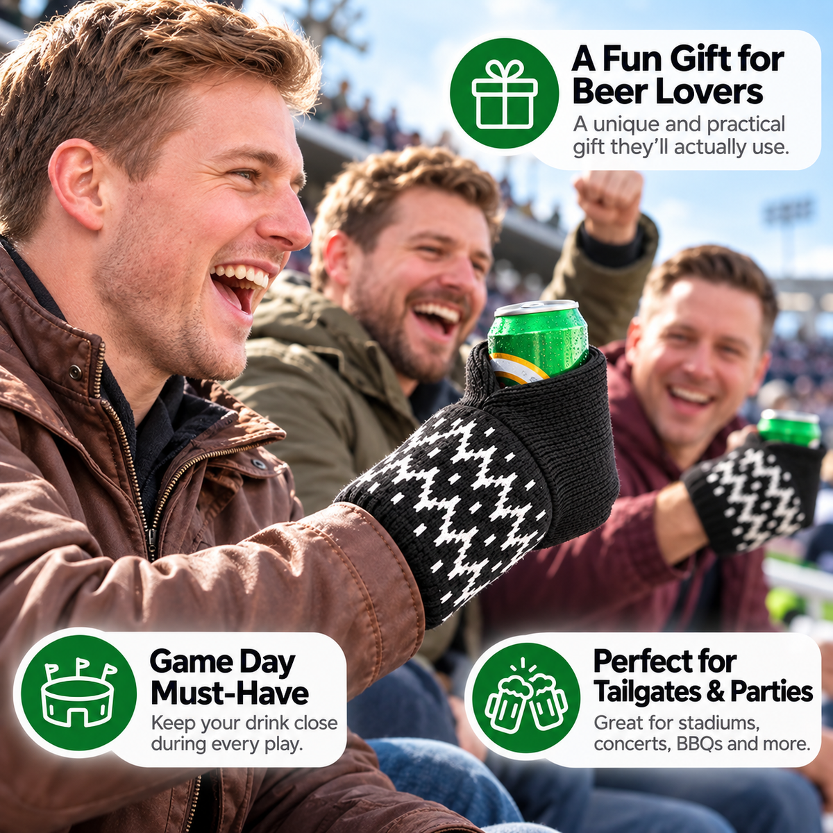 🍻 Hands-Free Wearable Can Holder – Cozy Knit Drink Sleeve for Game Day