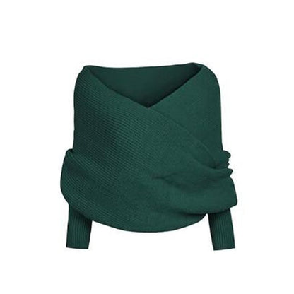 Womens Scarf with Sleeves Knit Wrap Sweater Cozy Crochet Cropped Shawl