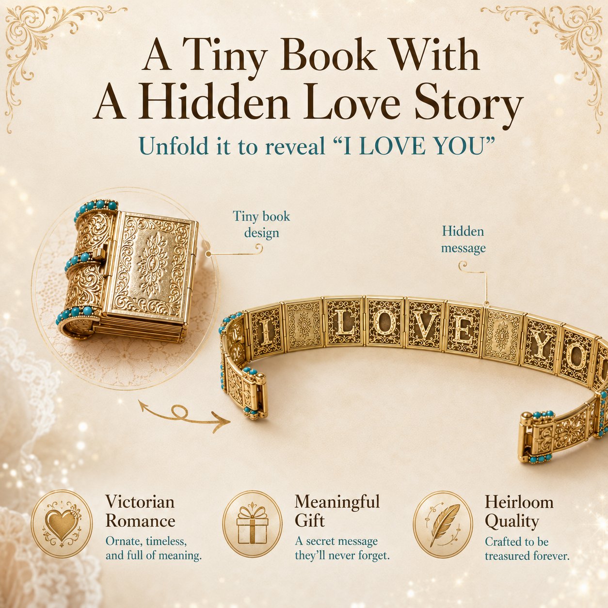 Victorian Book “I Love You” Bracelet
