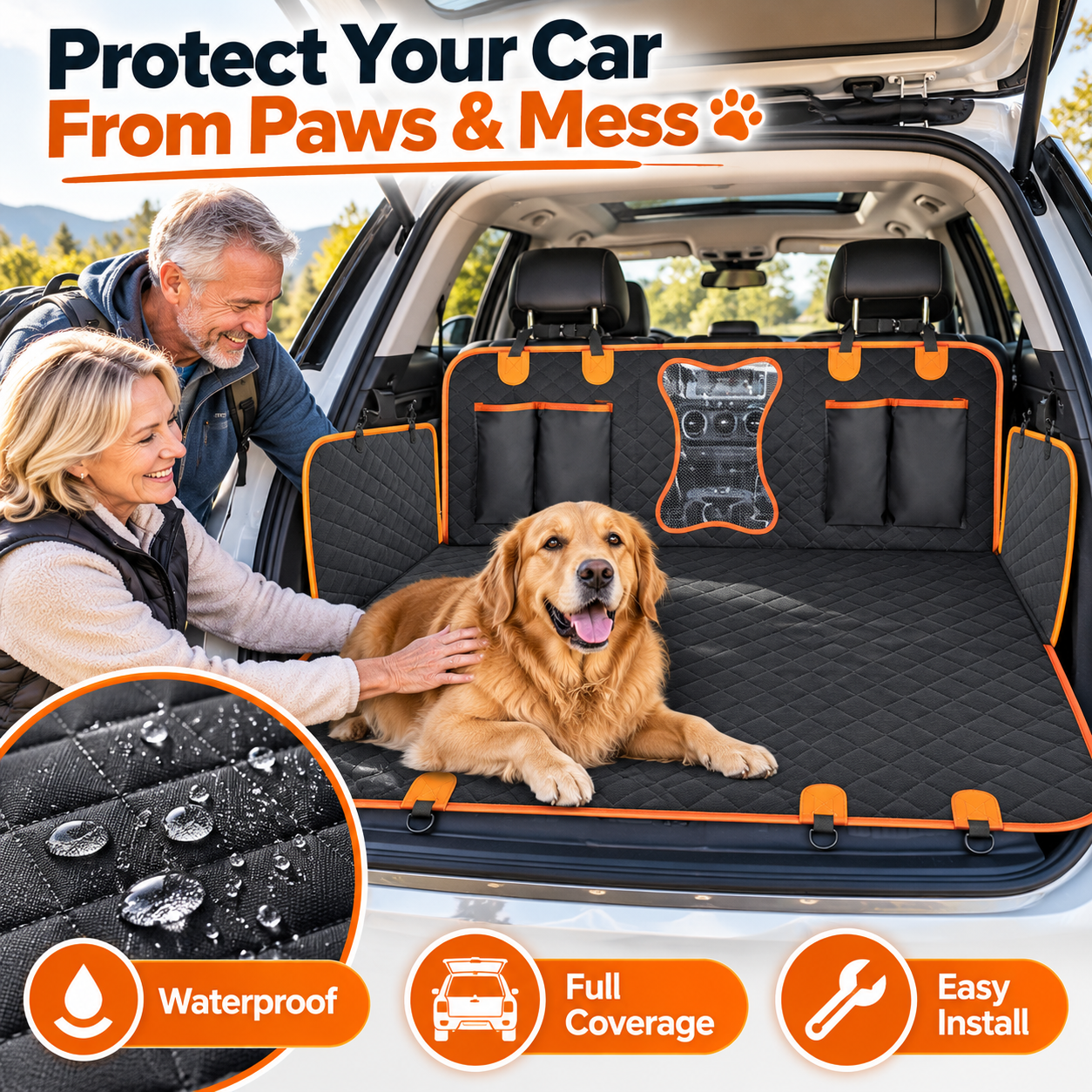 Waterproof dog car back seat cover - product view 1