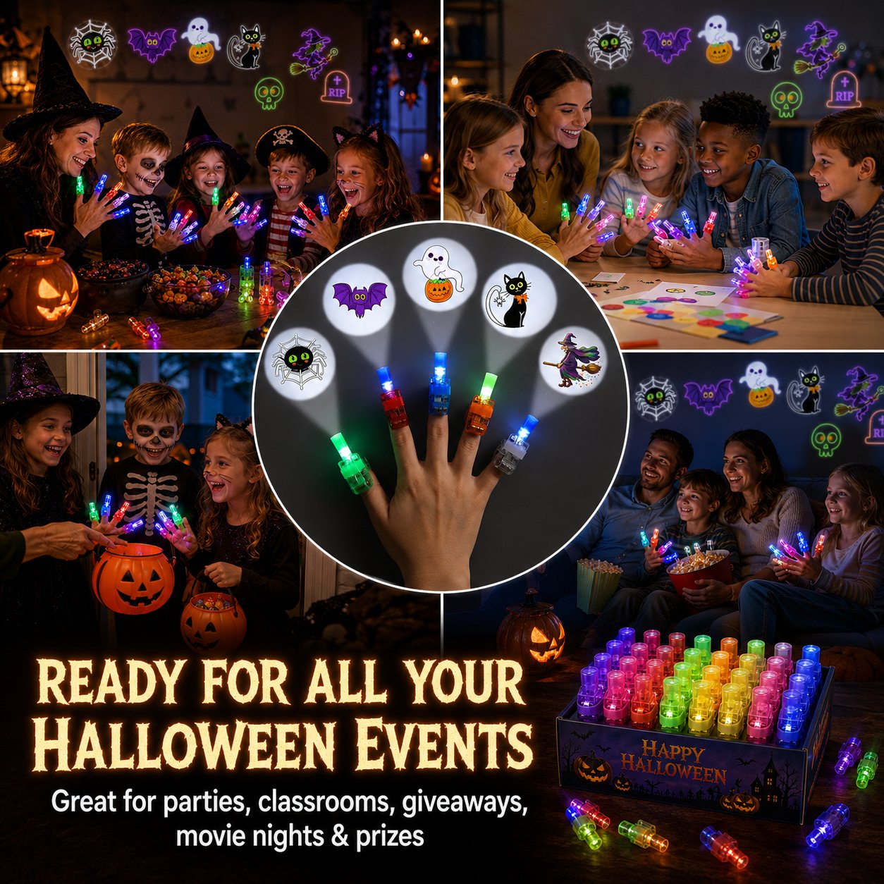 36PCS Halloween LED Projection Rings