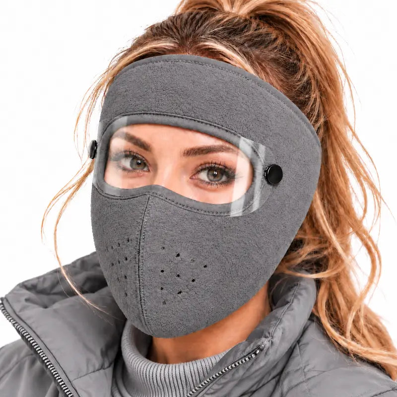 Winter protective face mask with detachable goggles, windproof and warm, fleece-lined—unisex
