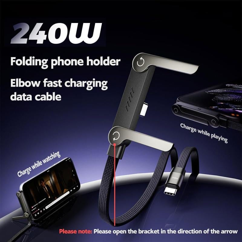 ⏰Last Day 49% OFF🔥🎁240W Super Fast Charging 2-in-1 Charging Cable & Phone Stand