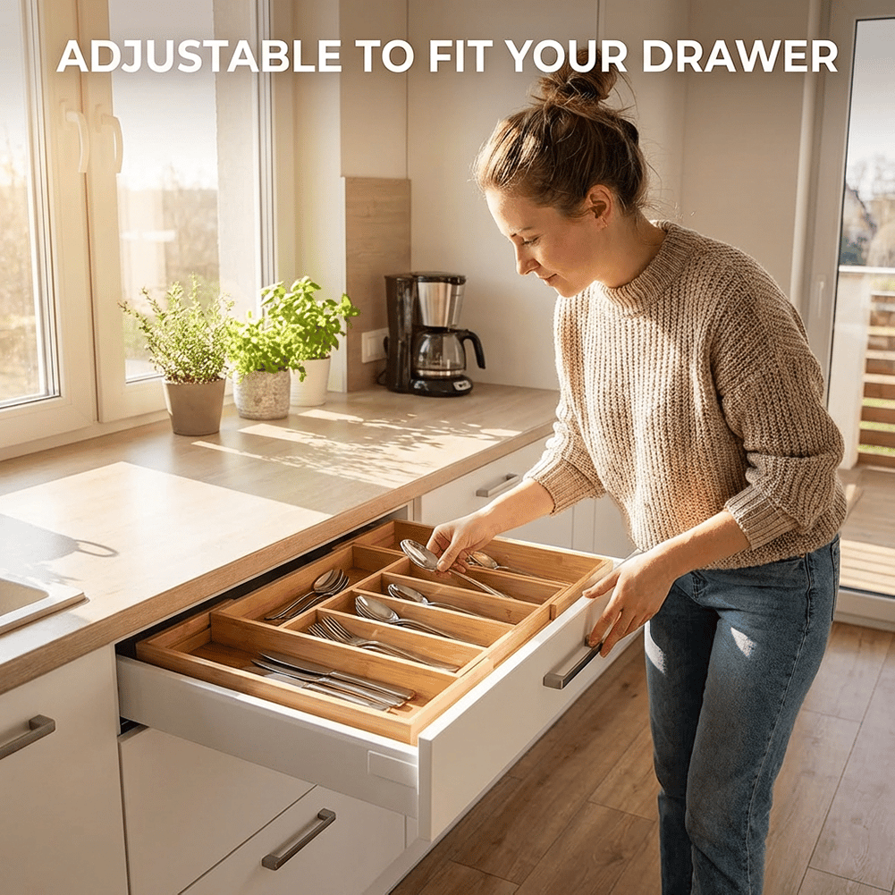 🥢 Bamboo Extendable Kitchen Drawer Organizer