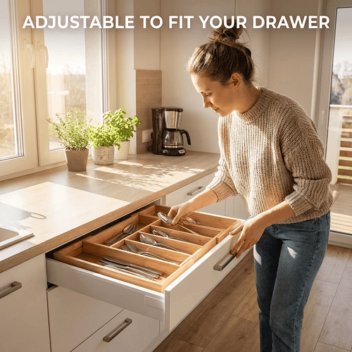 🥢 Bamboo Extendable Kitchen Drawer Organizer