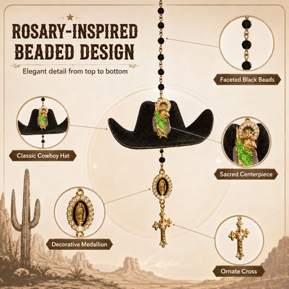 Cowboy Hat Jesus Rosary Car Charm