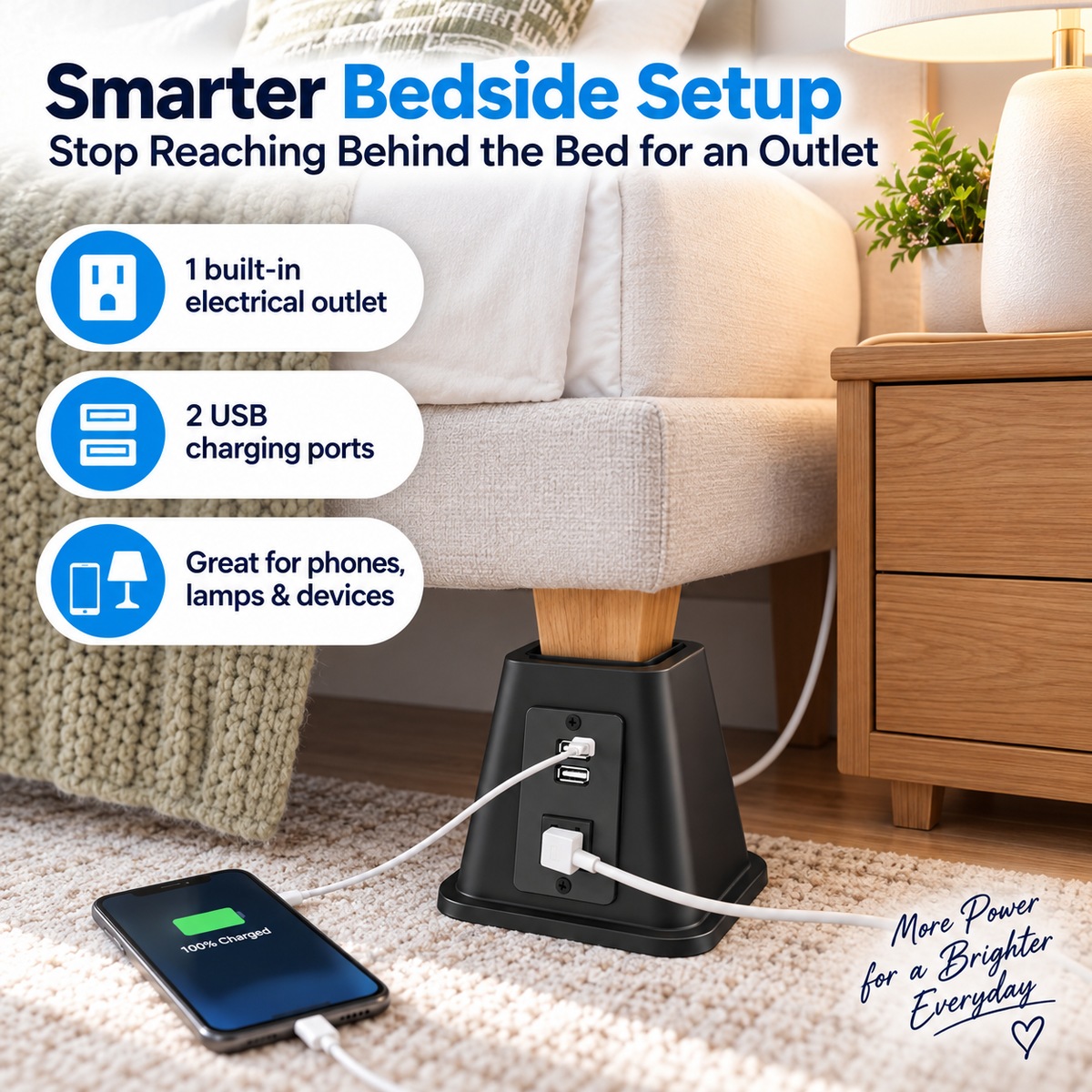 🔥 50% OFF Today – 4-Pack Heavy-Duty 6" Bed Risers with USB Power Outlet