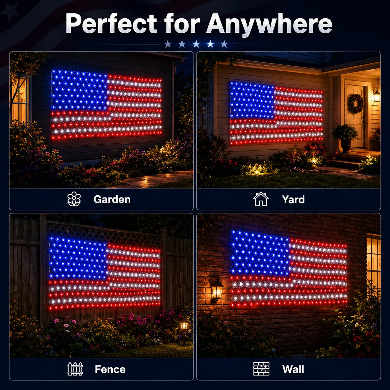 Solar American Flag Lights for Outdoor Patriotic Decorations