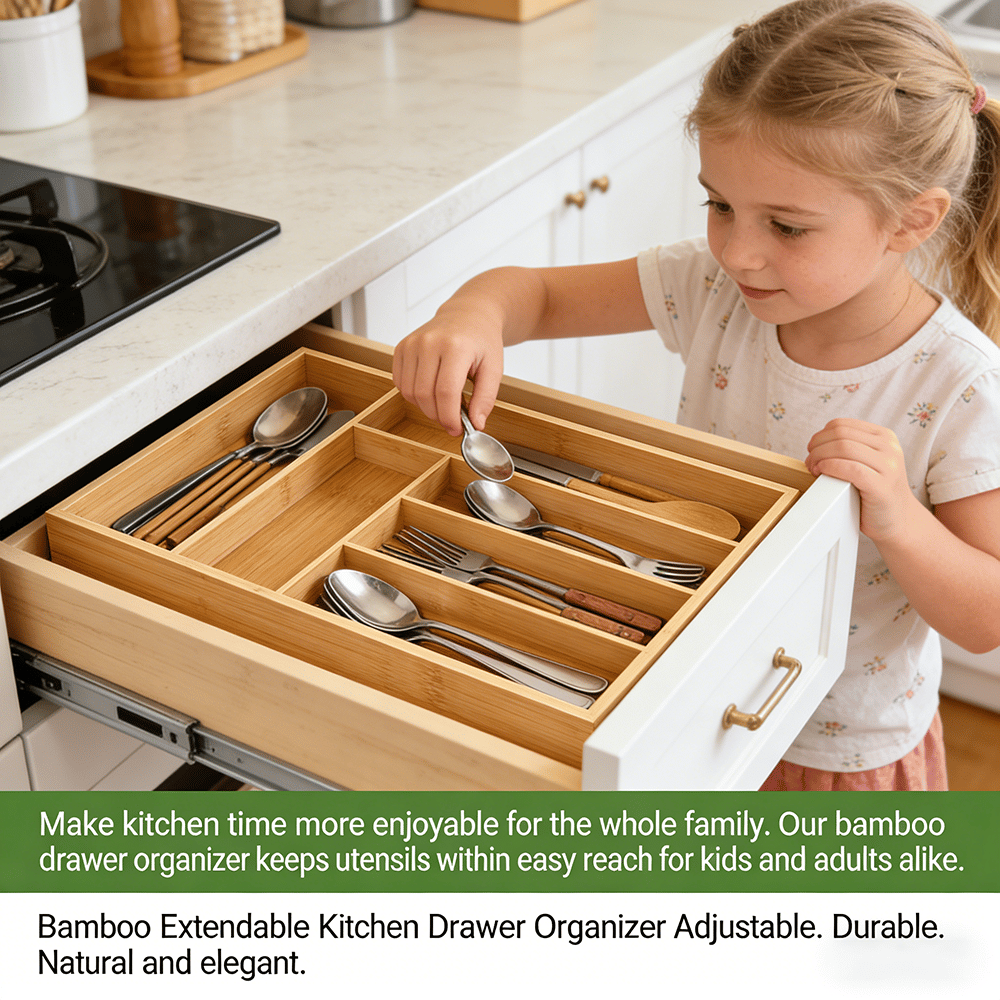 🥢 Bamboo Extendable Kitchen Drawer Organizer