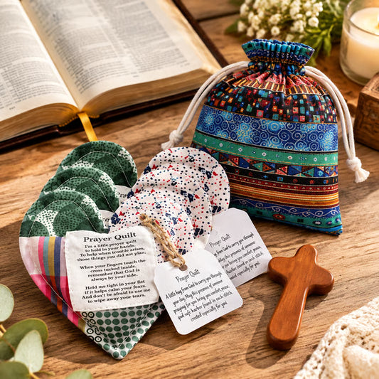 🎁 Pocket Prayer Quilt Set | Mini Handmade Prayer Blankets with Cross & Drawstring Bag Christian Gifts ✝️