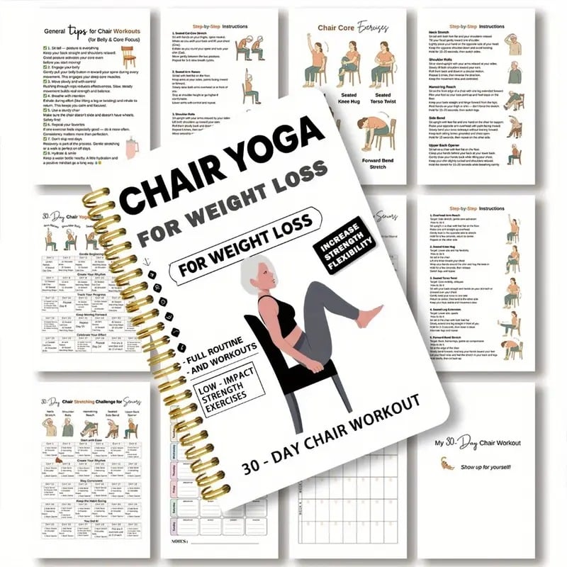 🔥30-Day Chair Yoga Weight Loss Spiral Notebook & Exercise Guide