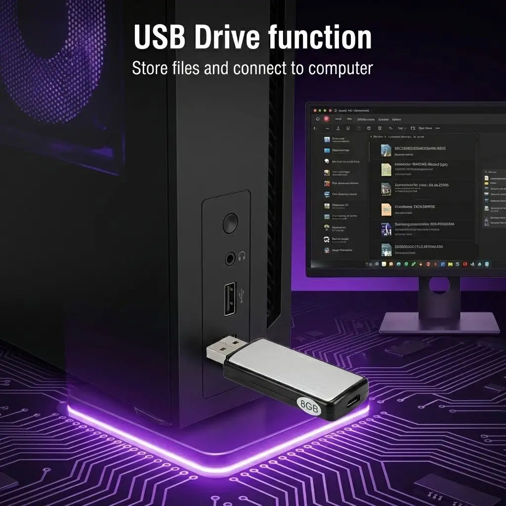 2-in-1 USB Flash Drive Voice Recorder with Noise Reduction & Auto-Save