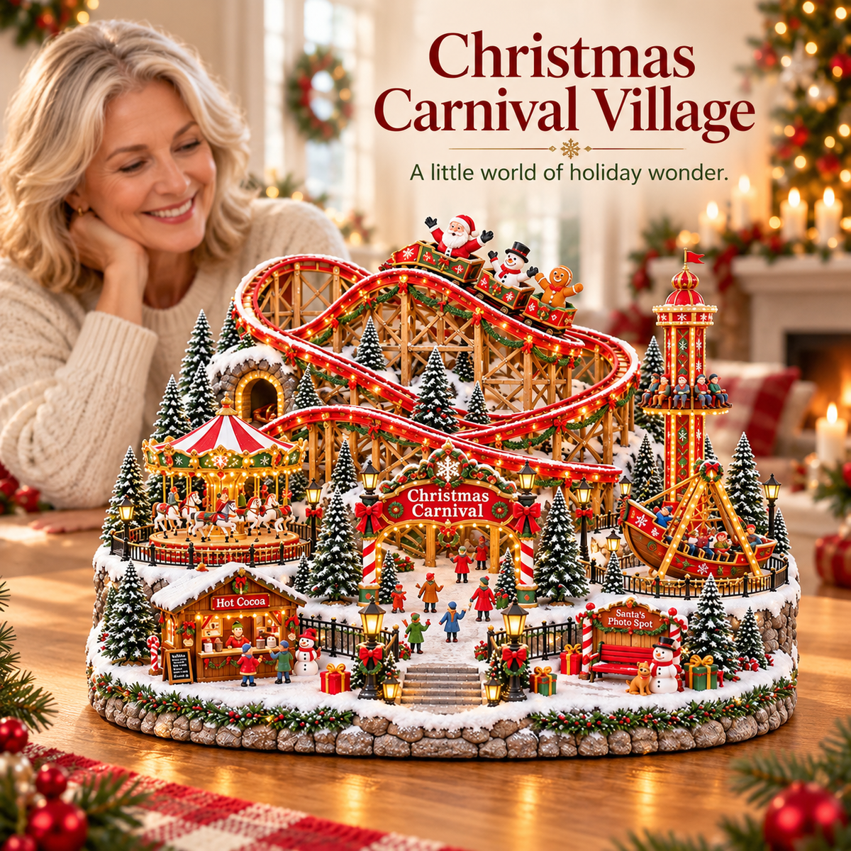 🎄 Enchanted Christmas Fairground – Illuminated Carnival Village with Moving Rides