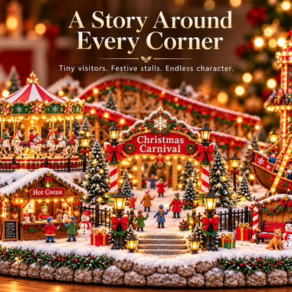 🎄 Enchanted Christmas Fairground – Illuminated Carnival Village with Moving Rides