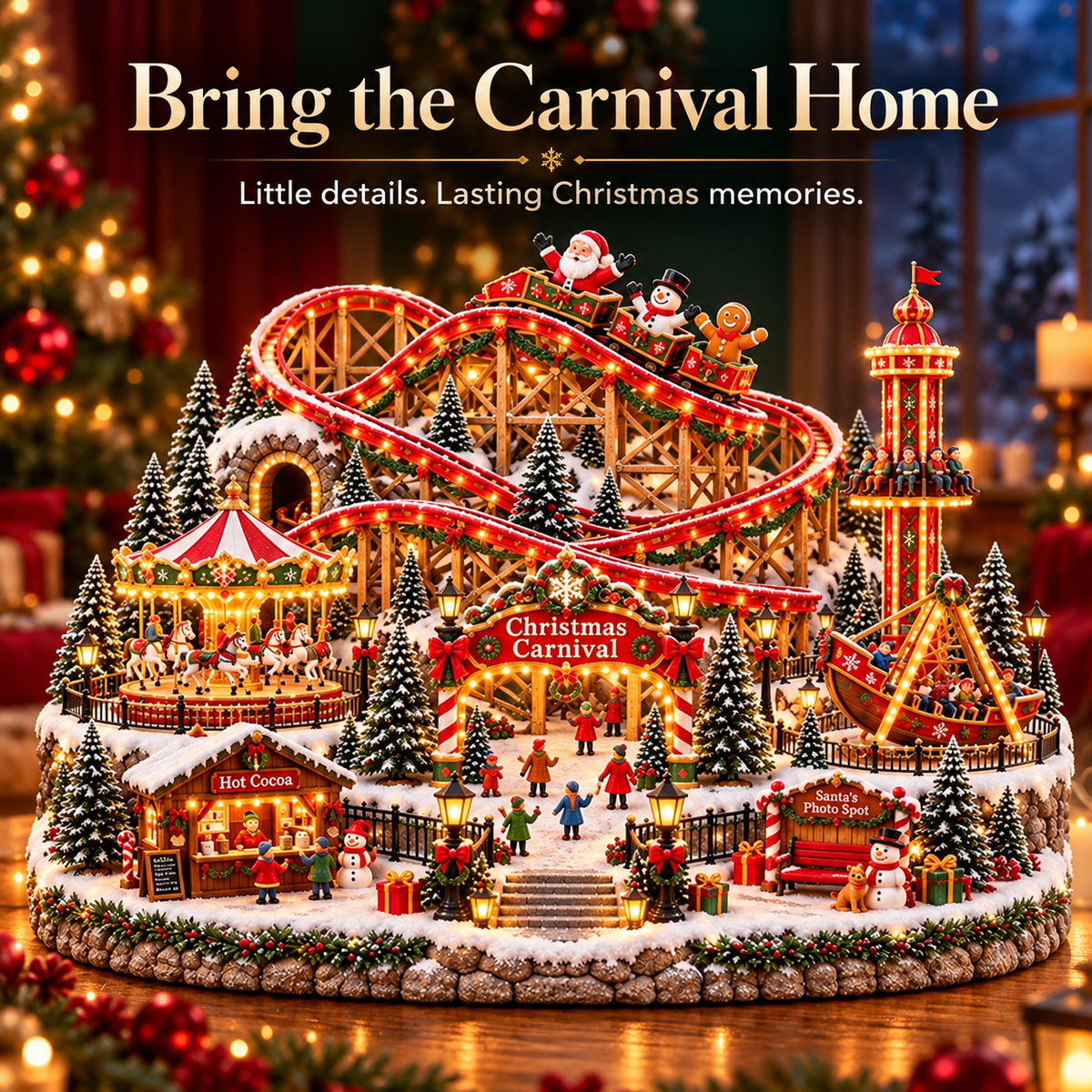 🎄 Enchanted Christmas Fairground – Illuminated Carnival Village with Moving Rides