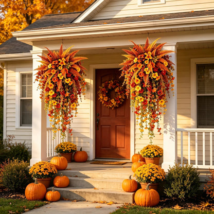ARTIFICIAL FALL HARVEST HANGING BASKET - AUTUMN PORCH & DOOR DECORATION