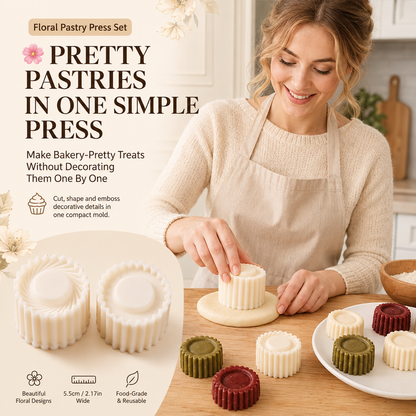 Flower-Shaped Cookie Cutters, Embossed Pastry Molds（2PC）