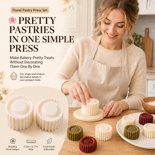 Flower-Shaped Cookie Cutters, Embossed Pastry Molds（2PC）