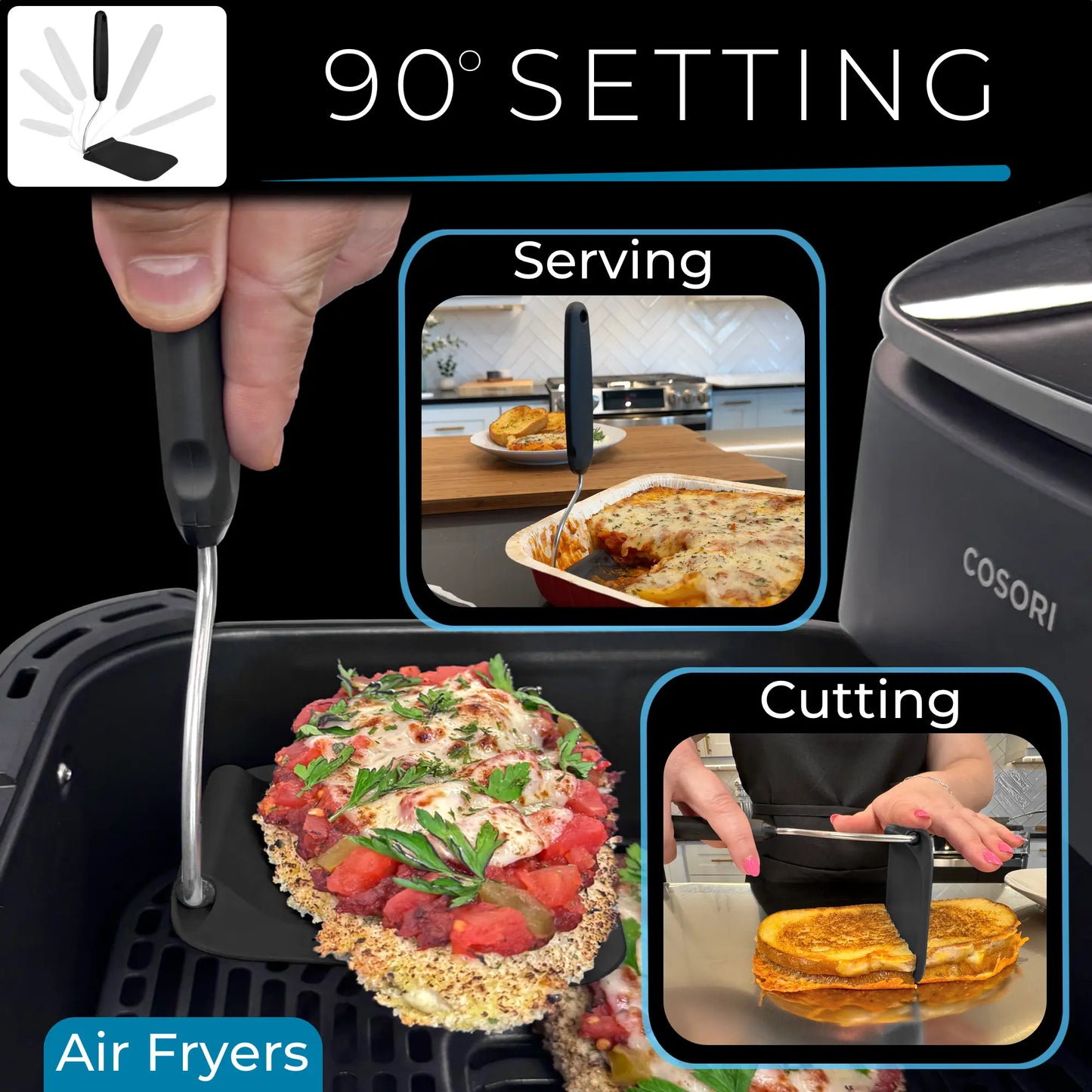 Ahlet Adjustable Spatula – 6 Cooking Angles, 2 Interchangeable Heads for Air Fryers, Griddles & Pans