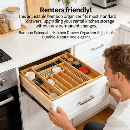 🥢 Bamboo Extendable Kitchen Drawer Organizer