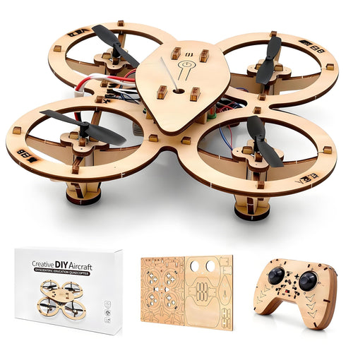 🔥Top Gift 2026 🎁 DIY Wooden Drone Assembly Kit, 2.4GHz RC Quadcopter with 360° Flip, Emergency Stop & Beginner Friendly Controls, STEM Building Toy for Teens & Adults