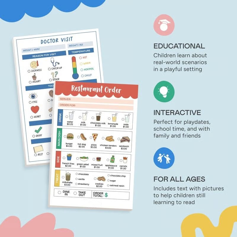 🔥Last Day 49% OFF - 🥳 Pretend Play Notepads | 2-Pack | 40 Pages Each ✨