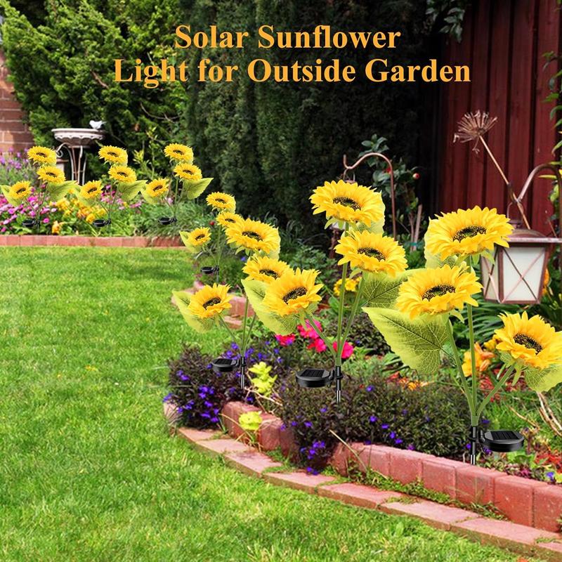 🌻2pcs Solar LED Sunflower Garden Lights, Realistic Night Glow for Yard, Lawn, Patio and Porch Decoration, Waterproof IP65