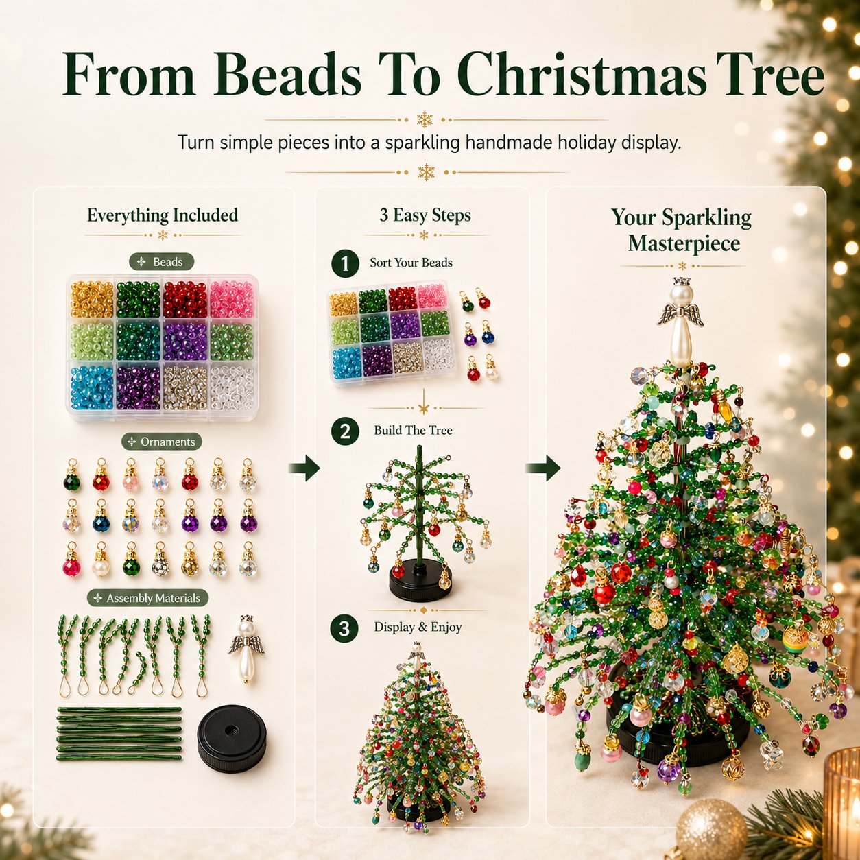🎄✨ DIY Beaded Christmas Tree Kit – 🎅Create Your Own Sparkling Holiday Decoration