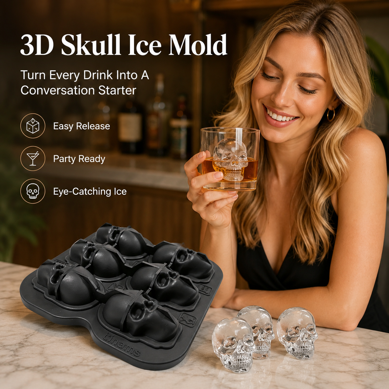 💀 3D Skull Silicone Ice Cube Mold