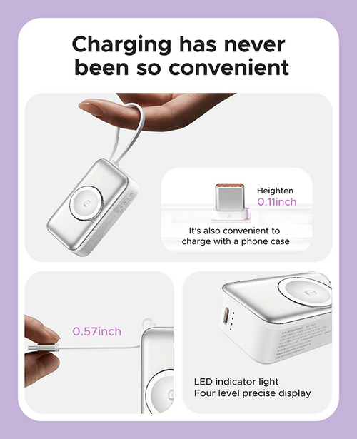 🔋3-in-1 Power Bank – Integrated Cable & Foldable Wall Plug – Wireless Watch Charger for iPhone & Android ✈️