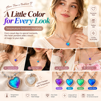 💖 Magic Color-Changing Heart Necklace – Temperature-Sensitive Mood Pendant, A Unique Romantic Gift for Her