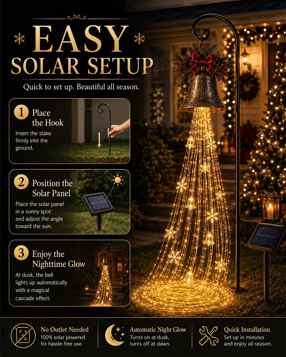 🔥Hot Sale 40% OFF🎄 Christmas Bell Cascade Solar Yard Light✨