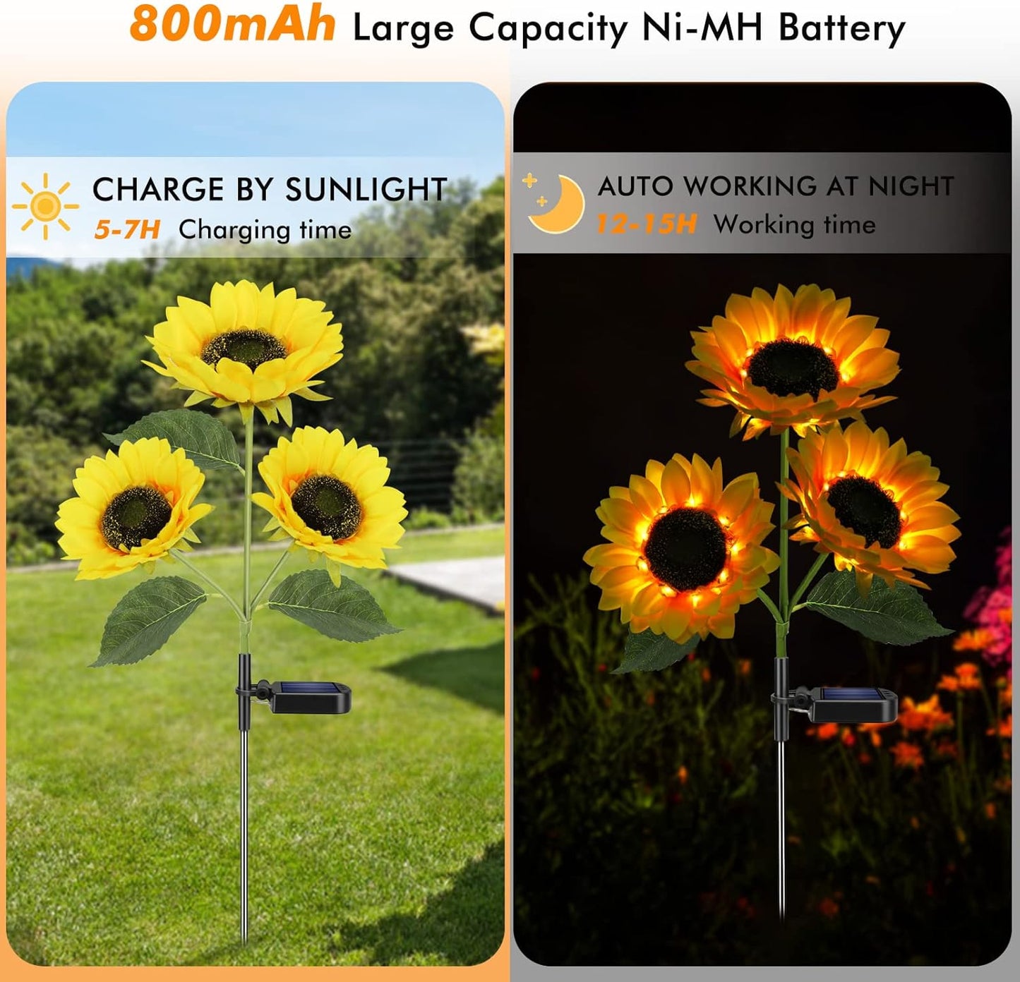🌻2pcs Solar LED Sunflower Garden Lights, Realistic Night Glow for Yard, Lawn, Patio and Porch Decoration, Waterproof IP65