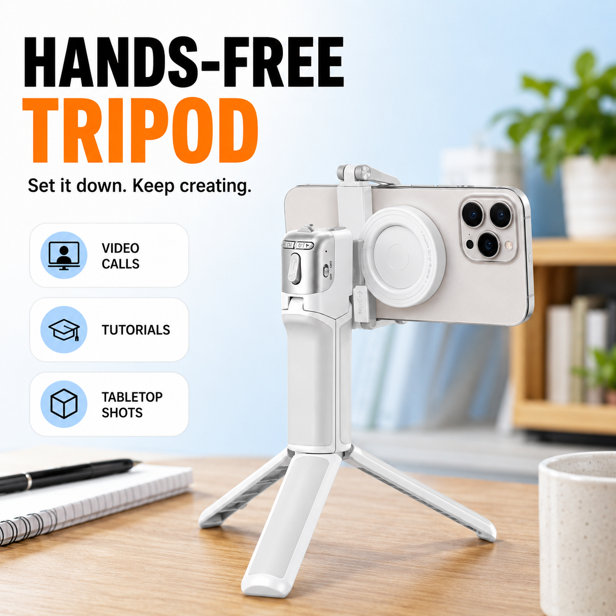 📸 Zoomable Magnetic Palm Grip | Selfie Stick & Tripod