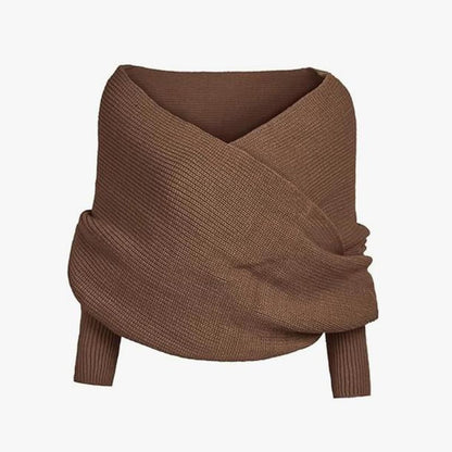 Womens Scarf with Sleeves Knit Wrap Sweater Cozy Crochet Cropped Shawl