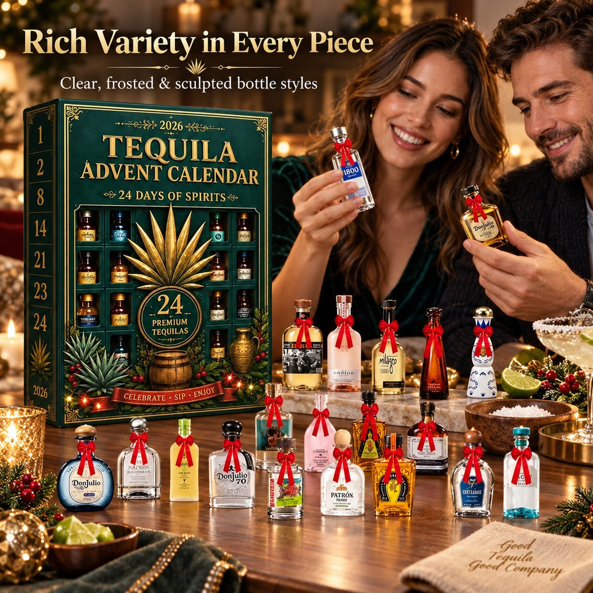 🎁🏺24-Day Mini Tequila Bottle Advent Blind Box for Holiday Celebration, Bar Table Decor, Collector Gift & Family Countdown