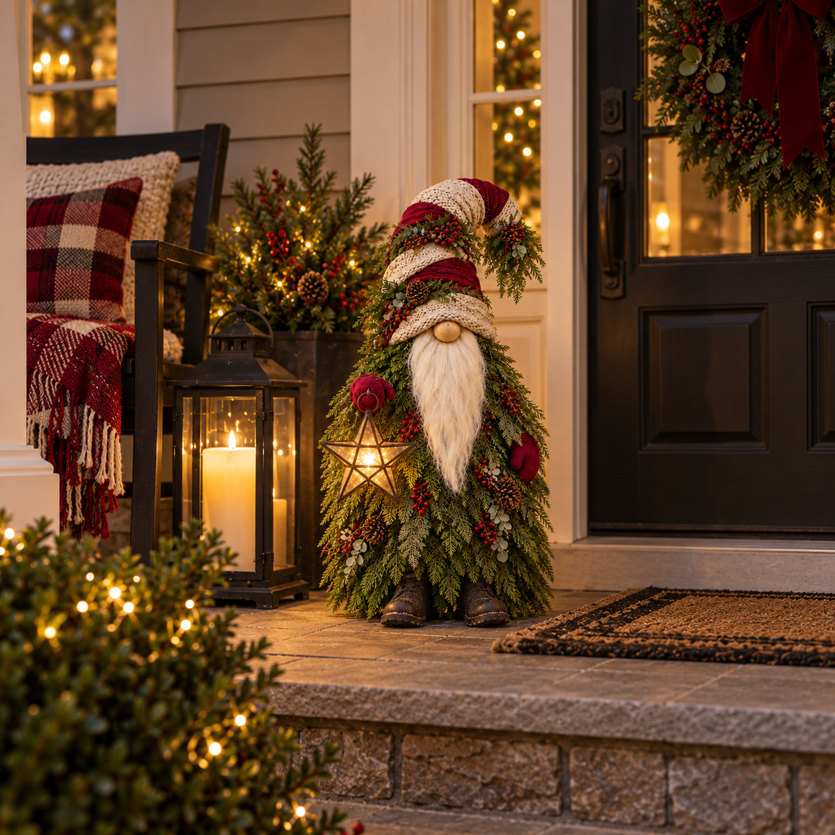 🔥Last Day 50%🎄 Light-Up Evergreen Christmas Gnome – Glowing Star Lantern Porch Decor