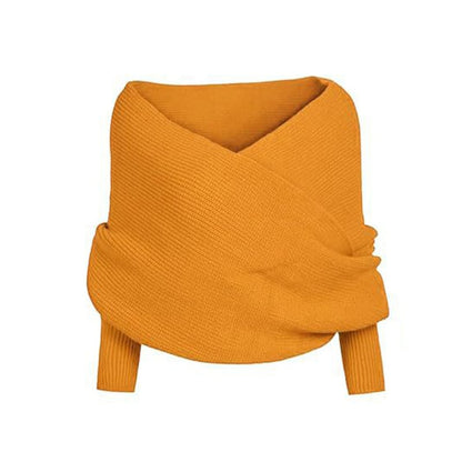 Womens Scarf with Sleeves Knit Wrap Sweater Cozy Crochet Cropped Shawl