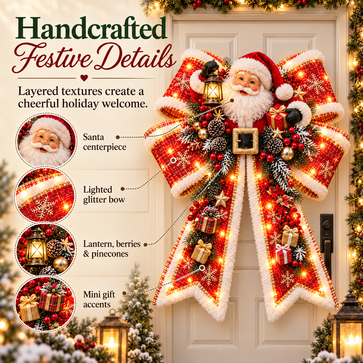 🔥 LAST DAY 49% OFF🎀🎄 Christmas Magic Bow Door Hangers – Oversized Light-Up Holiday Bows in 6 Festive Styles