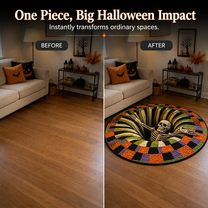 3D Skeleton Pit Halloween Illusion Round Rug