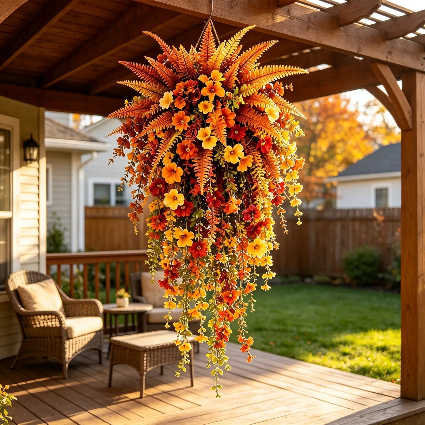 ARTIFICIAL FALL HARVEST HANGING BASKET - AUTUMN PORCH & DOOR DECORATION