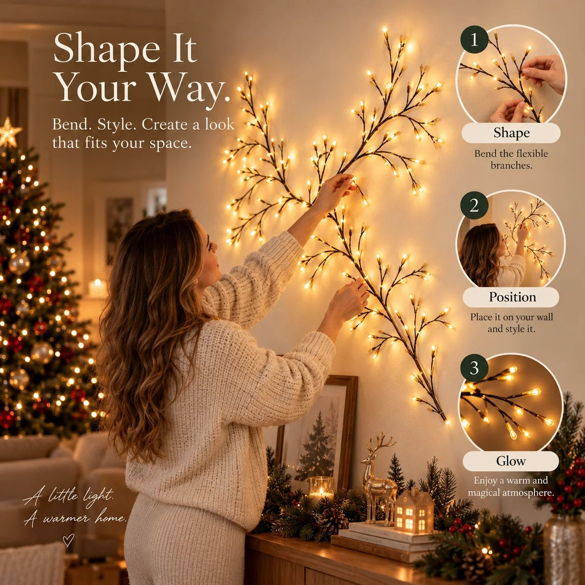 ✨ Flexible LED Branch Lights | Remote-Controlled Holiday Wall Decor