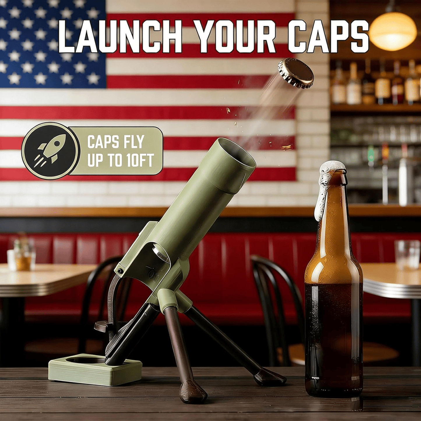 51mm Beer Bottle Mortar Bottle Opener – Novelty Cap-Launching Desk & Bar Accessory
