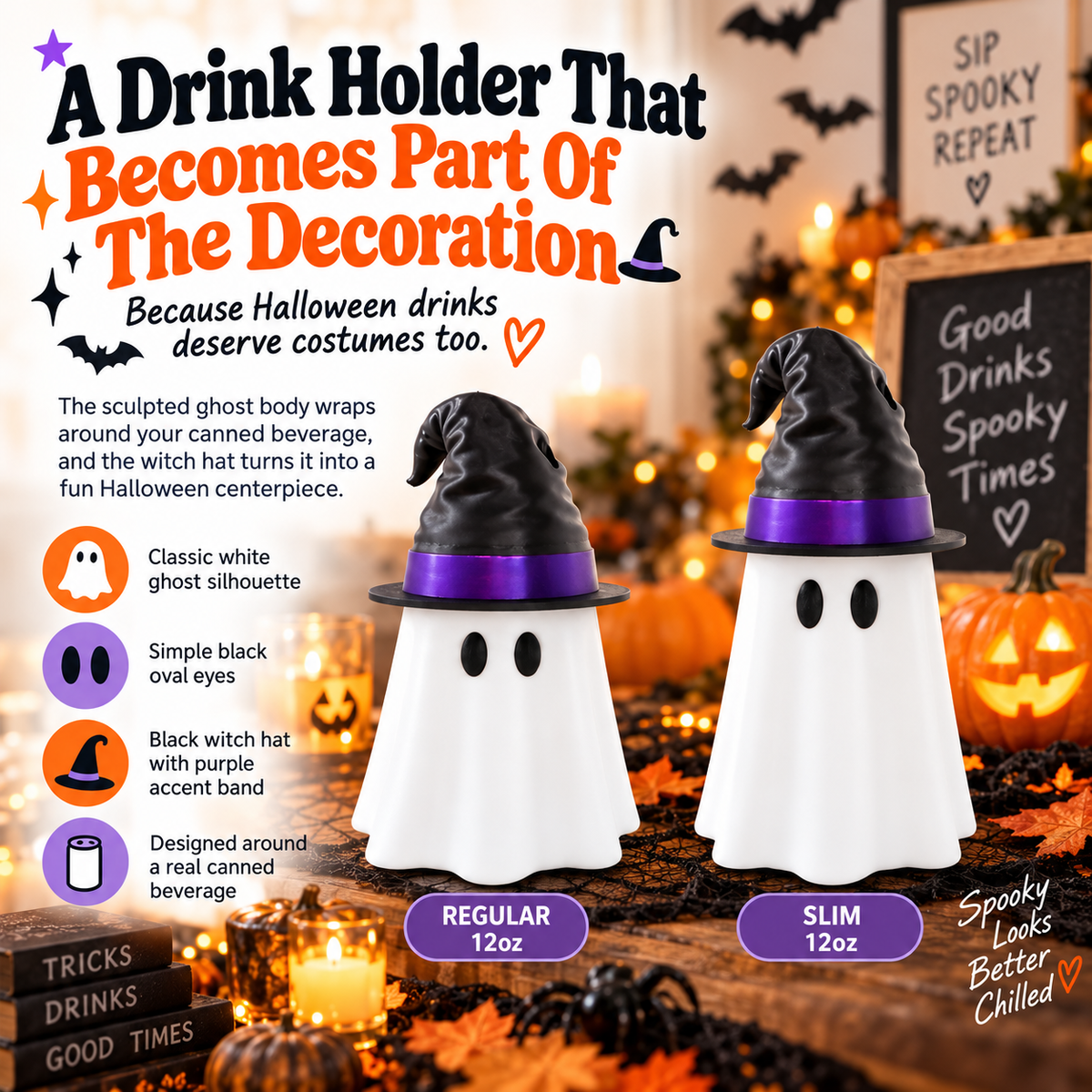 🎃 Limited-Time Halloween Deal — Ghost Witch Hat Beverage Can Cover 👻🥤
