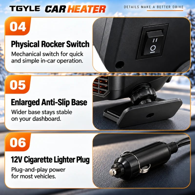 🌟✨ Portable Car Heater Defroster with 360-Degree Rotating Base