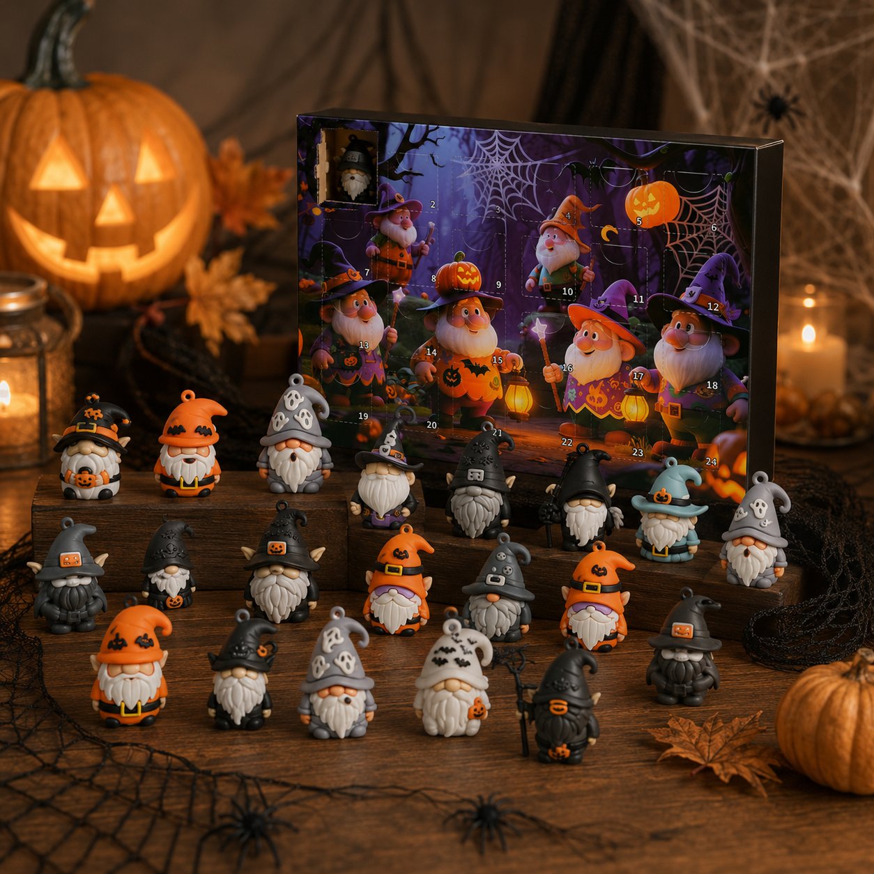24 Days of Halloween Gnome Surprise Figures Advent Calendar Box
