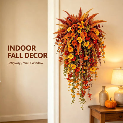 ARTIFICIAL FALL HARVEST HANGING BASKET - AUTUMN PORCH & DOOR DECORATION